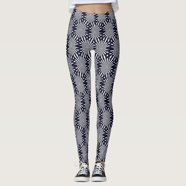 Legging Padrão Geométrico Moderno, Preto E Branco (Frente)
