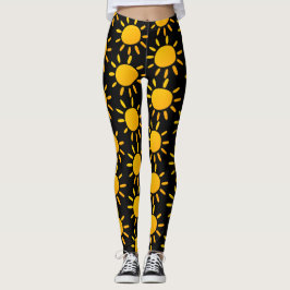 Legging Padrão Geométrico Negro E Amarelo Do Sol De Verão