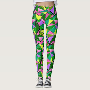 Legging Padrão geométrico neon brilhante multicolorido