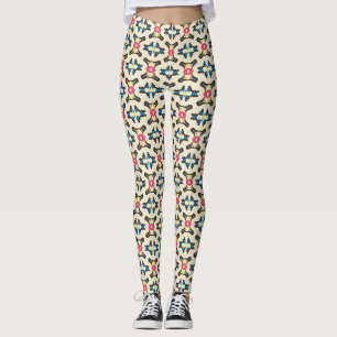 Legging Padrão Geométrico Ornamental Coral Azul
