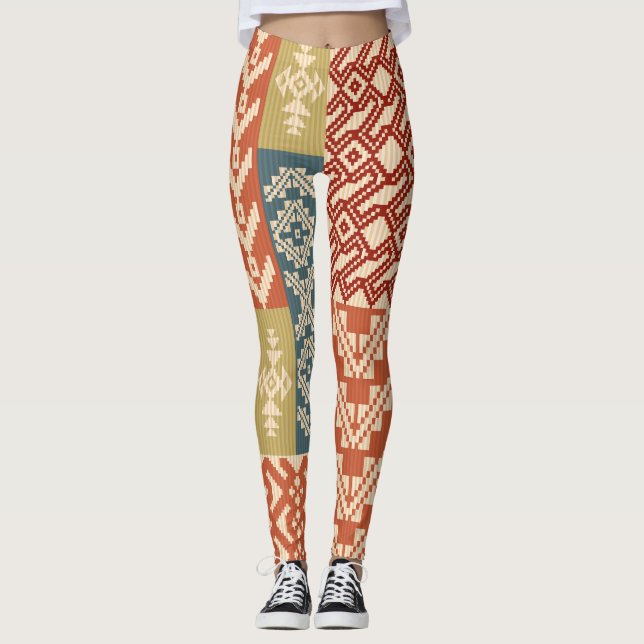 Legging Padrão Geométrico Patchwork Étnico-less (Frente)