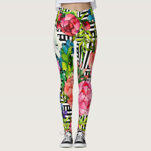 Legging Padrão Geométrico Preto-Branco das Flores de Água