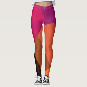 Legging Padrão Geométrico Preto-Cor-de-Laranja Roxo