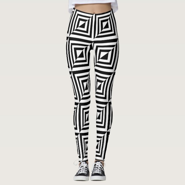 Legging Padrão geométrico preto e branco (Frente)