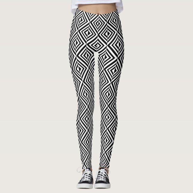 Legging Padrão geométrico preto e branco (Frente)