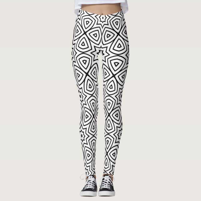 Legging padrão geométrico preto e branco moderno (Frente)