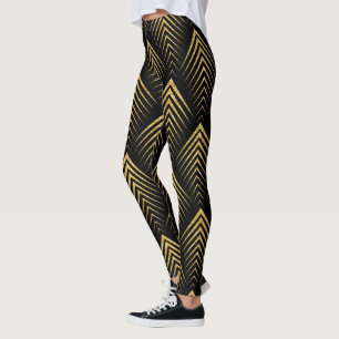 Legging Padrão Geométrico Preto e Dourado Art-Deco