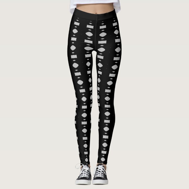 Legging Padrão Geométrico Preto e Prata Elegante (Frente)