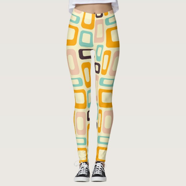 Legging Padrão geométrico retrô em fundo bege claro (Frente)