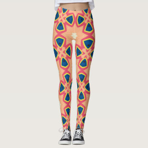 Legging Padrão Geométrico Retrô Rosa Azul