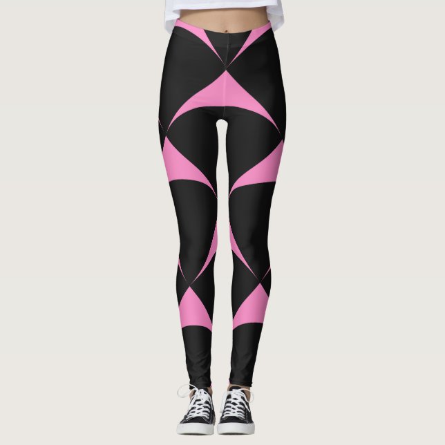 Legging Padrão Geométrico Rosa e Preto (Frente)