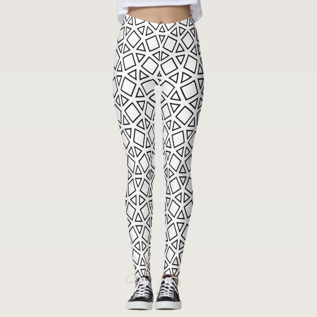 Legging Padrão Geométrico Triangular Preto e Branco Modern (Frente)