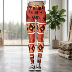 Legging Padrão Geométrico Tribal Africano Vermelho Persona