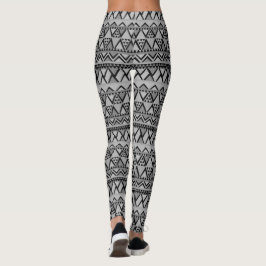 Legging Padrão Geométrico Tribal Cinza Tendência Incrível
