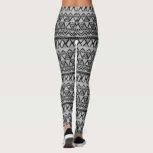 Legging Padrão Geométrico Tribal Cinza Tendência Incrível
