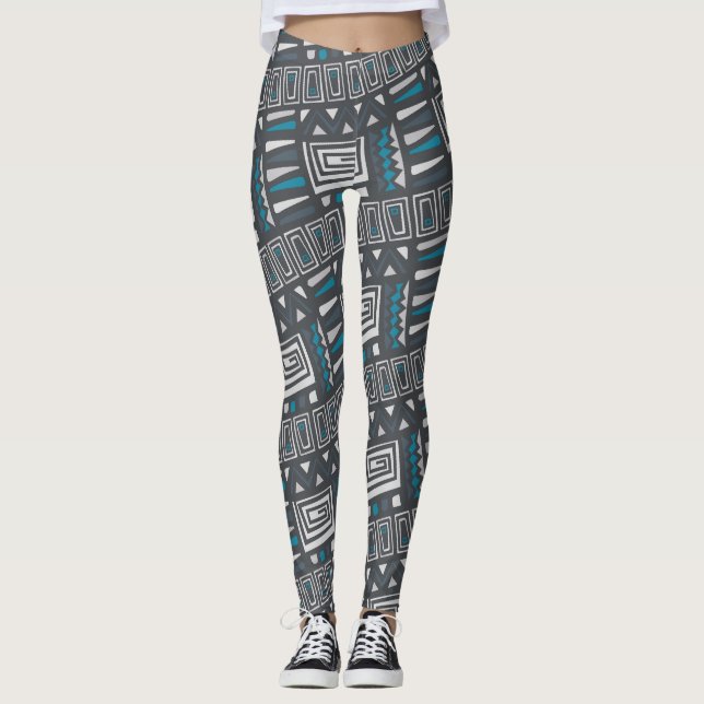 Legging Padrão Geométrico Tribal Monocromático Moderno (Frente)