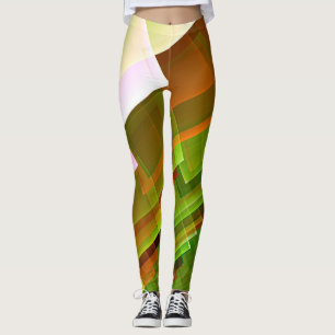 Legging Padrão geométrico verde abstrato laranja
