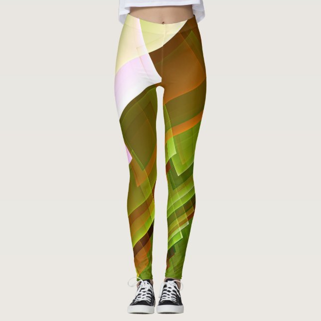Legging Padrão geométrico verde abstrato laranja (Frente)