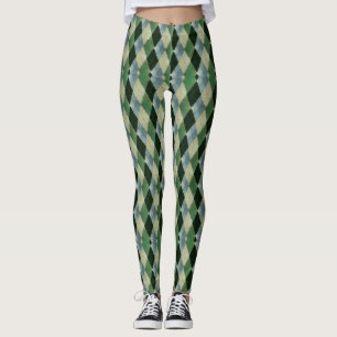 Legging Padrão geométrico verde bege vintage do Dia de São