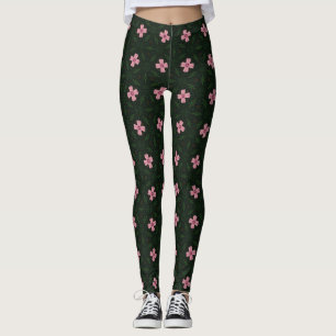 Legging Padrão Geométrico Verde Escuro e Rosa