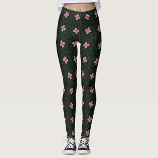 Legging Padrão Geométrico Verde Escuro e Rosa