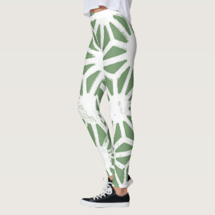 Legging Padrão geométrico verde-oliva e branco