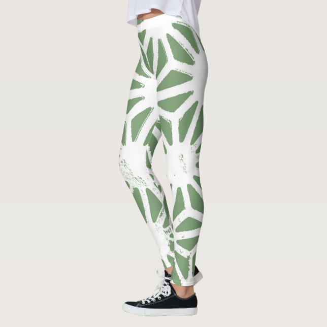 Legging Padrão geométrico verde-oliva e branco (Esquerda)