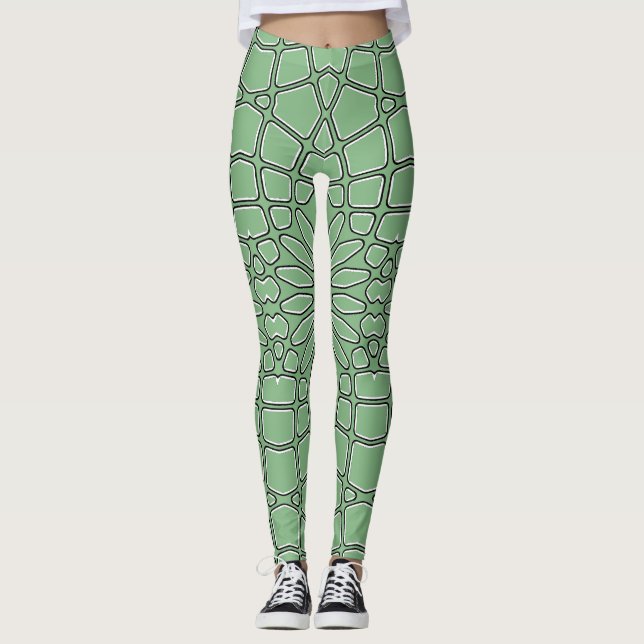 Legging Padrão geométrico verde "Ratti_Creative_Arts" (Frente)