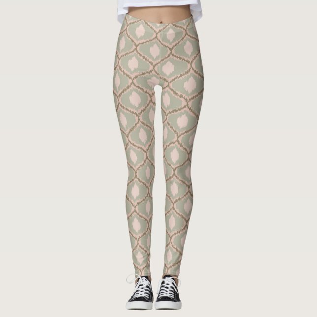 Legging Padrão Geométrico Verde Sage Boho (Frente)