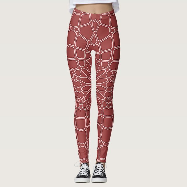 Legging Padrão geométrico vermelho "Ratti_Creative_Arts" (Frente)