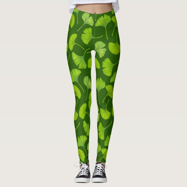 Legging Padrão Ginkgo em verde escuro (Frente)