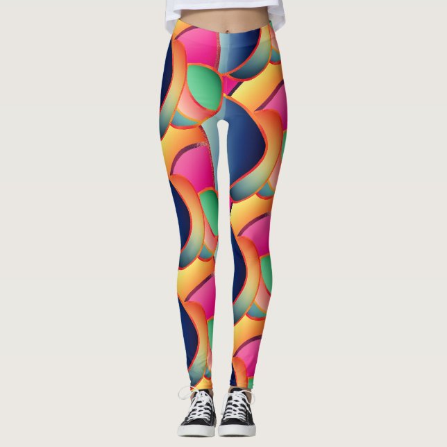 Legging Padrão Giratório Colorido Gradiente de Folha Bonit (Frente)