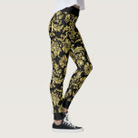 Legging Padrão GR2 De Damáscaras Pretas E Douradas<br><div class="desc">Os tons preto e dourado elegantes redemoinhos florais apresentam um padrão uniforme.</div>