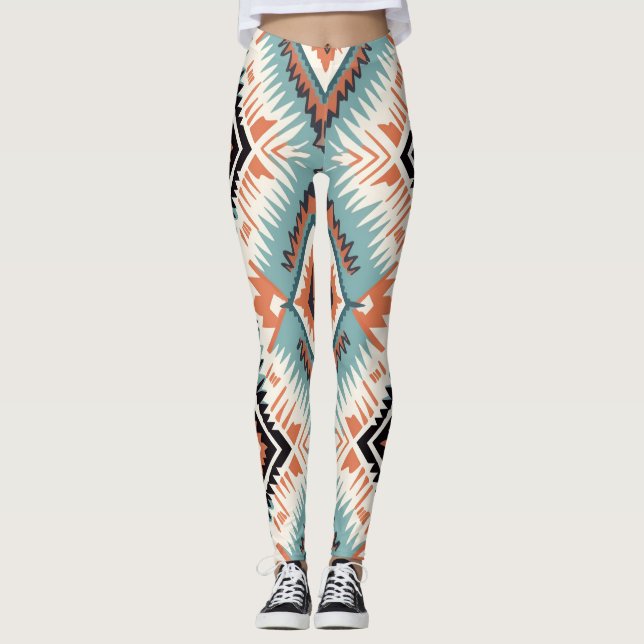 Legging Padrão Grande Tribal Ocidental Aztec (Frente)
