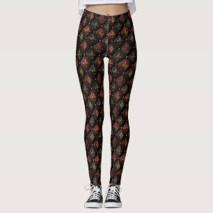 Legging Padrão Harlequim de Fleur-de-Lis Embotado Medieval