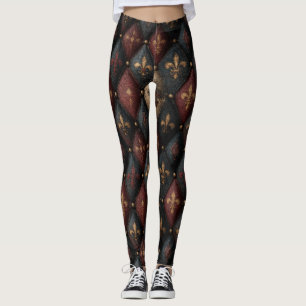 Legging Padrão Harlequim de Fleur-de-Lis Medieval Tuftado