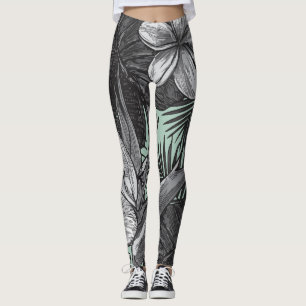 Legging Padrão Havaiano Floral com Verde Claro
