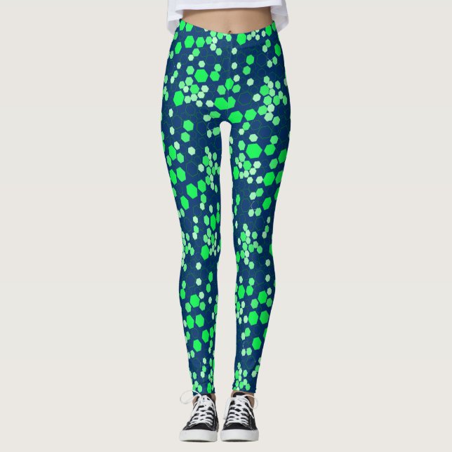 Legging Padrão hexágono 02b.BDlue verde BG (Frente)