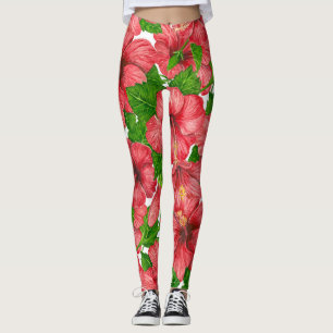 Legging Padrão hibiscus vermelho II
