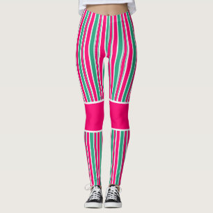 Legging Padrão horizontal listrado vermelho-verde
