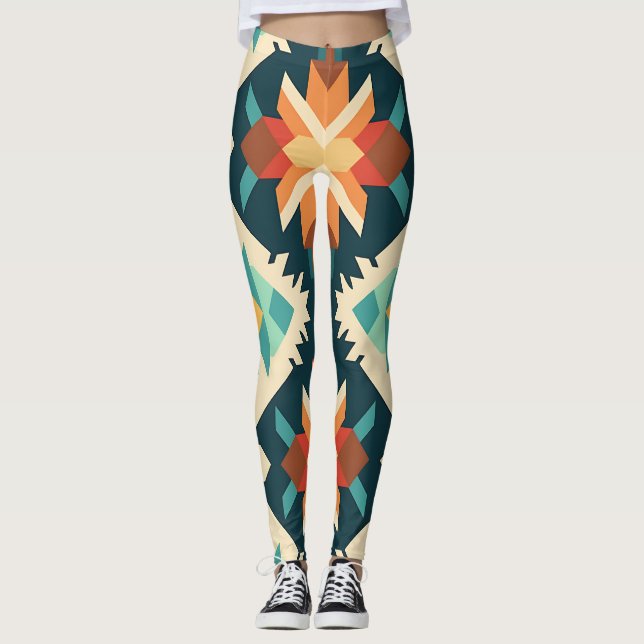 Legging Padrão Ikat do Diamond Retro (Frente)