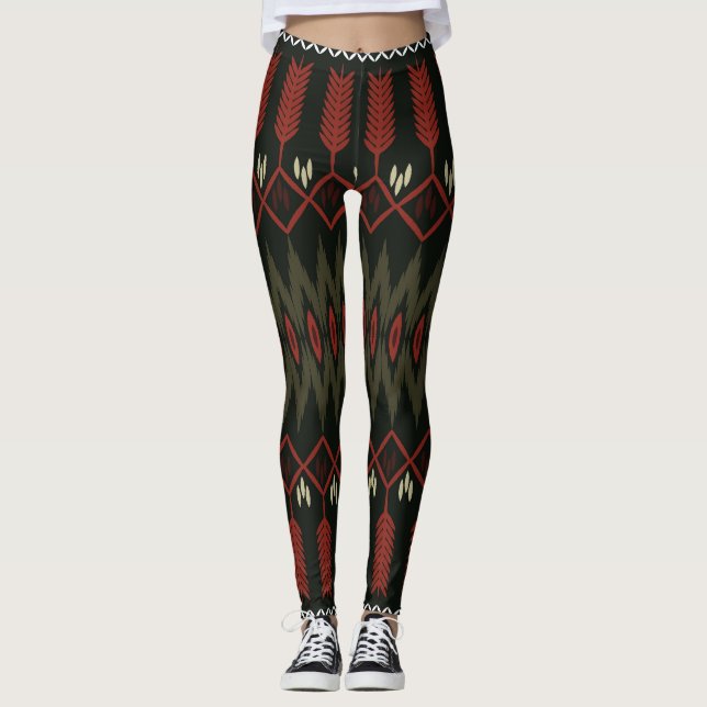 Legging Padrão Ikat: Ornamento Étnico Geométrico (Frente)