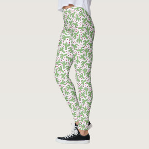 Legging Padrão Ilustrado De Cactus E Flores Rosa