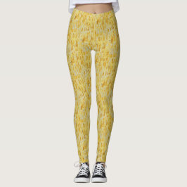 Legging Padrão Impressionista Abstrato em Pastel Amarelo