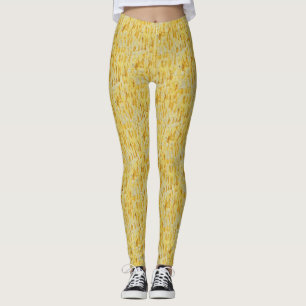 Legging Padrão Impressionista Abstrato em Pastel Amarelo
