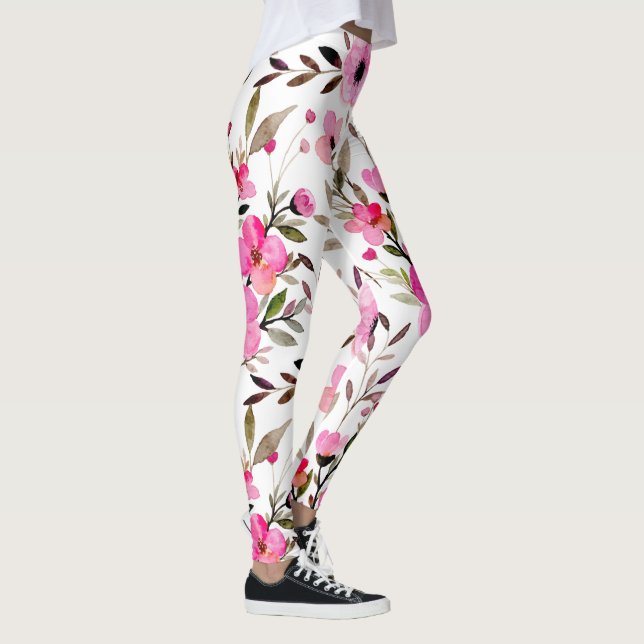 Legging Padrão Incrível de Aquarela Rosa Floral (Direita)