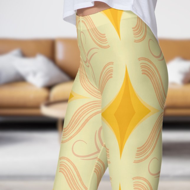 Legging Padrão Incrível de espiral Amarelo Dourado (Swirl on PaleGoldenrod)