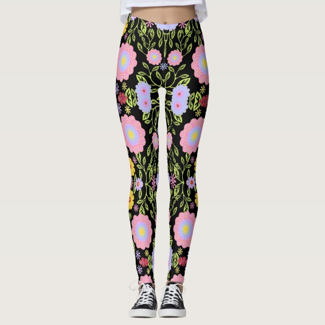 Legging Padrão Invisível de pintura de Pop Floral (Frente)