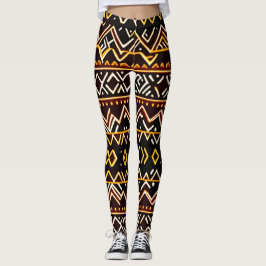 Legging Padrão Isométrico Amarelo Tribal Africano