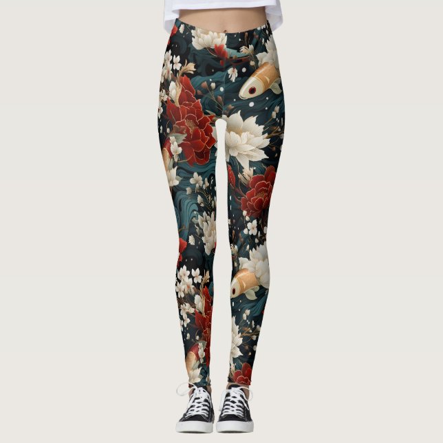 Legging Padrão Japonês de Peixes Koi Insoltos (Frente)
